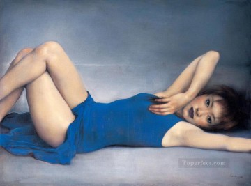 青い服を着た少女 中国の女の子 Oil Paintings